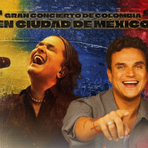 Póster promocional con Carlos Vives, Silvestre Dangond y ChocQuibTown sobre un fondo de estadio iluminado con colores alusivos a Colombia.