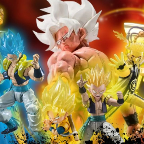 Imagen publicitaria de la Venta Exclusiva de Tamashii.mx con fondo rojo y negro, donde se muestran diversas figuras coleccionables articuladas de personajes de anime como Gogeta, Goku, Gotenks, Naruto y Caballeros del Zodiaco. En la parte inferior destaca una pincelada negra con letras amarillas y blancas indicando la fecha 17 de agosto de 2026 a las 11:00 AM.