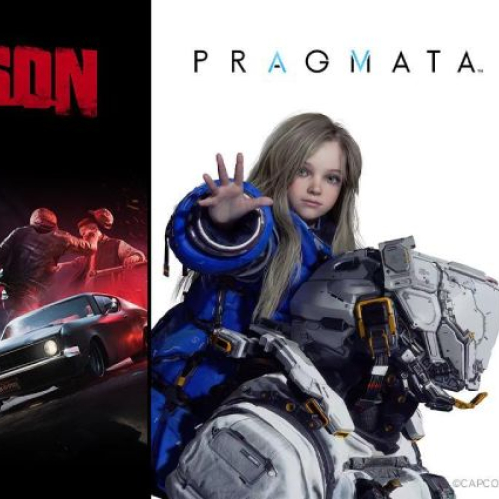 Arte promocional de PRAGMATA con una niña en traje futurista junto a un robot, acompañado de imagen de Samson y branding de GeForce NOW.