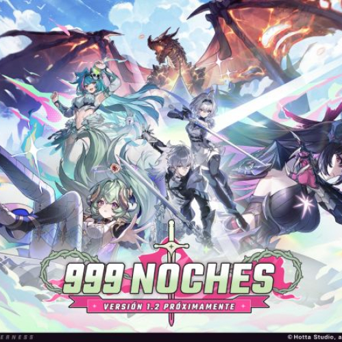 Ilustración promocional con personajes de fantasía en un entorno de castillo y dragón.