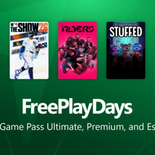 Banner promocional con tres portadas de videojuegos sobre fondo verde, representando los Días de Juego Gratis de Xbox.