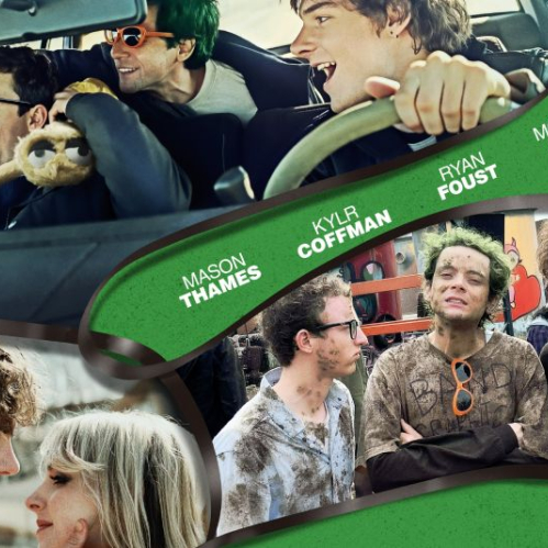 Collage promocional con escenas de jóvenes en carretera, momentos emotivos y elementos visuales asociados a la narrativa del filme.