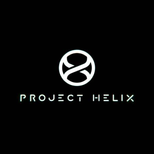 Diseño minimalista con un emblema circular brillante y una figura helicoidal en su interior, acompañado por el nombre Project Helix sobre un fondo oscuro que resalta su estética futurista.