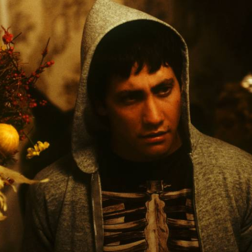 Persona con sudadera gris y camiseta oscura, observando hacia abajo en un ambiente interior tenue con elementos decorativos cálidos.