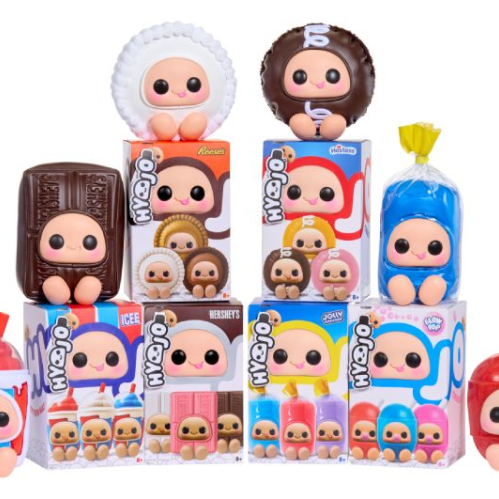 Figuras coleccionables inspiradas en dulces icónicos, con diseños redondeados y expresivos acompañados de sus cajas temáticas.