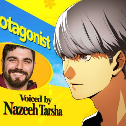 Retrato del actor de voz junto a la ilustración del protagonista del remake, sobre un fondo amarillo con elementos gráficos característicos de la serie.