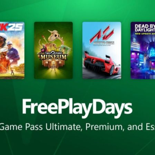 Banner promocional con cuatro juegos destacados dentro de la campaña Free Play Days de Xbox.