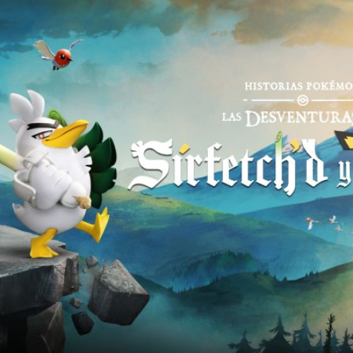 Ilustración promocional con dos Pokémon en un entorno natural, posando sobre una formación rocosa con un paisaje montañoso al fondo.