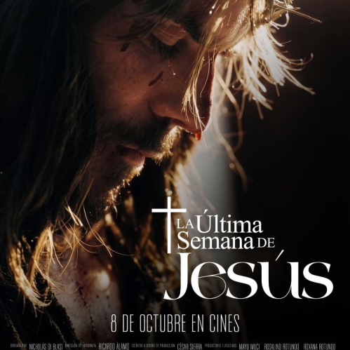 Póster oficial de la película La última semana de Jesús mostrando el rostro de perfil de Marc Clotet como Jesús portando la corona de espinas.