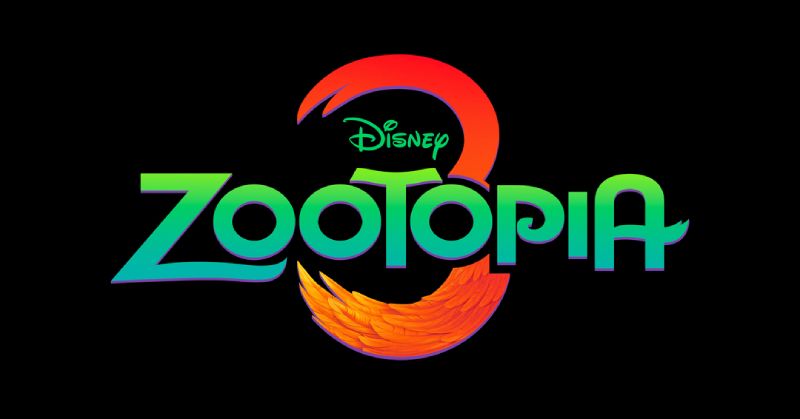 Logotipo oficial de Zootopia 3 Logotipo oficial de Zootopia 3 con letras verdes y un número 3 grande en color naranja con textura de plumas sobre fondo negro.