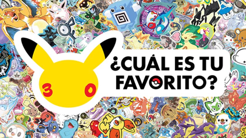 Composición colorida con personajes de Pokémon y un diseño central alusivo al 30 aniversario.