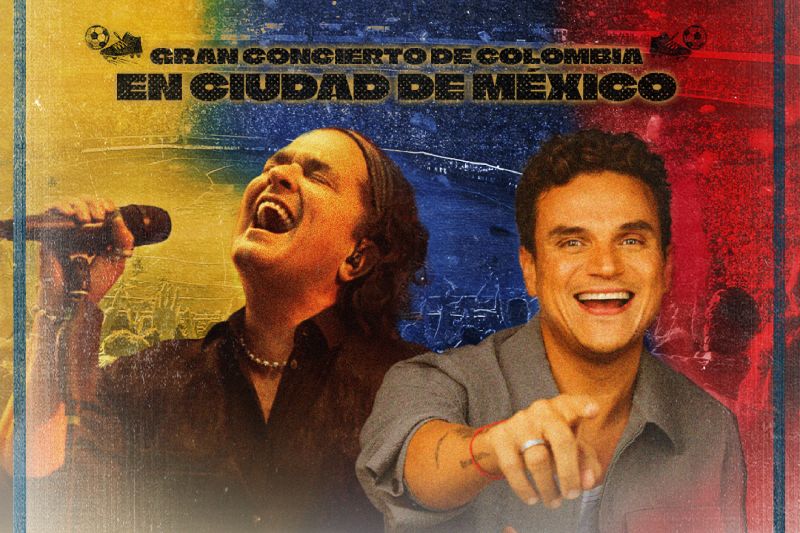 Póster promocional con Carlos Vives, Silvestre Dangond y ChocQuibTown sobre un fondo de estadio iluminado con colores alusivos a Colombia.