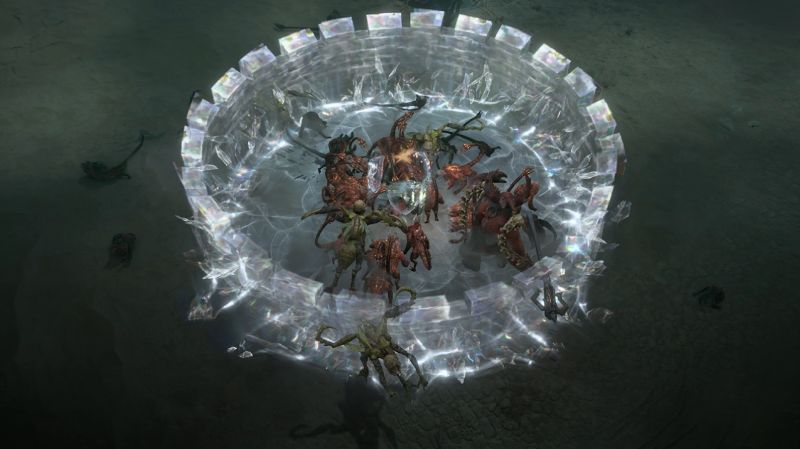 Demonios confinados – Diablo IV Criaturas demoníacas atrapadas dentro de un círculo energético.