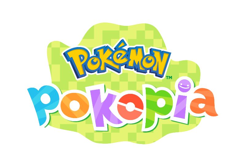 Logotipo oficial del videojuego Pokémon Pokopia sobre un fondo blanco. La palabra "Pokémon" aparece en su tipografía clásica azul y amarilla, mientras que "pokopia" se muestra con letras de colores vivos en tonos azul, morado, rojo, verde y naranja sobre una mancha de fondo verde claro con patrón pixelado.