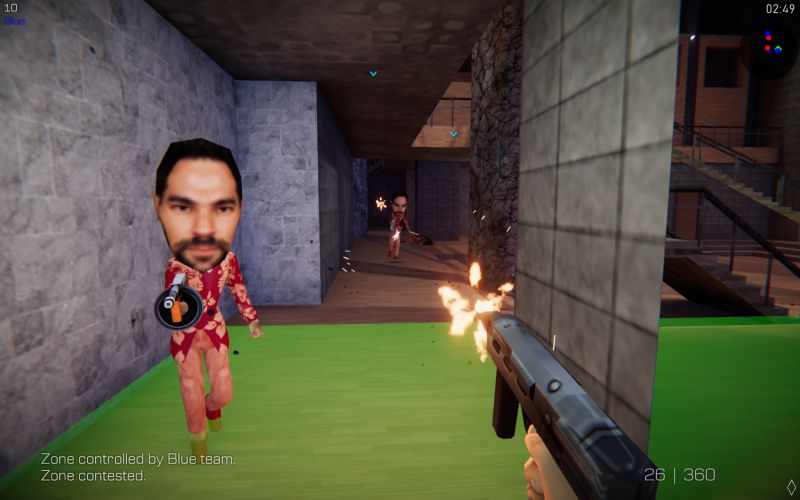 Modo Arena multijugador en Agent 64 Partida multijugador en modo Arena que muestra una confrontación directa entre varios agentes armados en una instalación militar nevada.