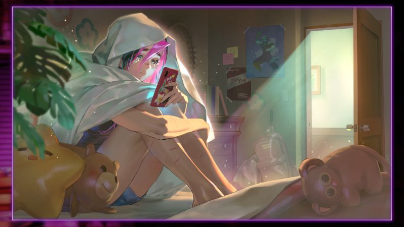 o Arcade de Yasmine que muestra a la joven en su habitación cubierta con una sábana mie
