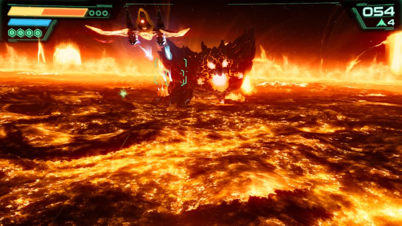 Star Fox — Enfrentamiento en zona volcánica Nave enfrentando criatura rocosa en entorno de lava.