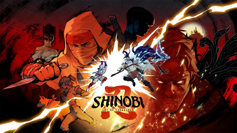 Shinobi Art of Vengeance Ilustración de personajes en combate con estética de acción y temática ninja.