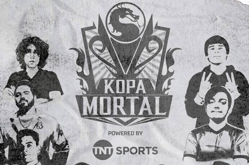 Póster oficial de Kopa Mortal Retrato grupal estilizado de competidores alrededor de un emblema central inspirado en un torneo de combate, con estética oscura y detalles ornamentales.