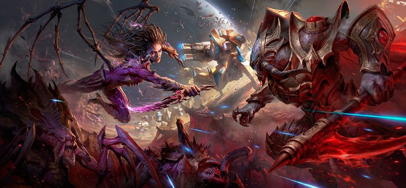 Ilustración de una batalla épica entre fuerzas alienígenas y guerreros futuristas en un entorno de ciencia ficción.