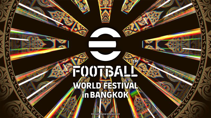 eFootball World Festival 2026 Gráfico promocional con diseño ornamental y un emblema central relacionado con un festival internacional de videojuegos.