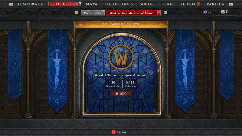 Pantalla de evento con el emblema de World of Warcraft y un menú de progresión.