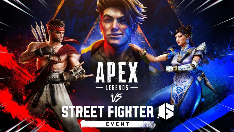 Apex Legends y Street Fighter 6 presentan su evento colaborativo Imagen promocional del evento Apex Legends VS Street Fighter 6. En el centro aparece la Leyenda Mirage con el atuendo de Luke, flanqueado por la izquierda por una Leyenda caracterizada como Ryu y por la derecha por una Leyenda vistiendo el atuendo azul de Chun-Li, sobre un fondo con los logotipos oficiales de ambos juegos.